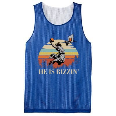 He Is Rizzin Jesus Playing Basketball Funny Easter Day Mesh Reversible Basketball Jersey Tank