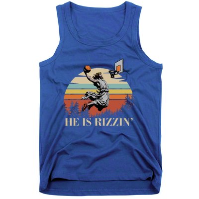 He Is Rizzin Jesus Playing Basketball Funny Easter Day Tank Top