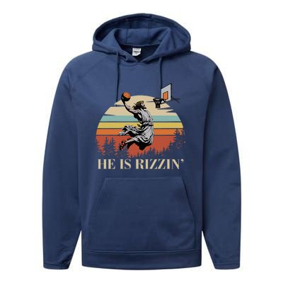 He Is Rizzin Jesus Playing Basketball Funny Easter Day Performance Fleece Hoodie