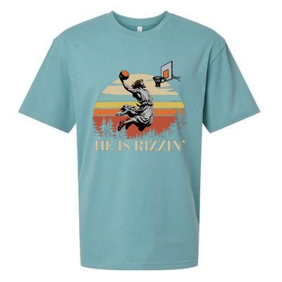 He Is Rizzin Jesus Playing Basketball Funny Easter Day Sueded Cloud Jersey T-Shirt