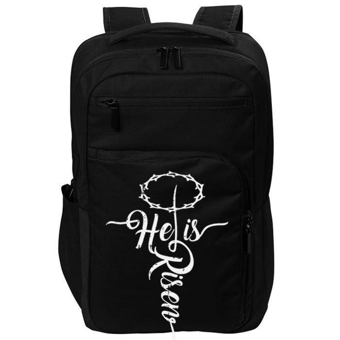 He Is Risen Cross Jesus Religious Easter Day Christians Impact Tech Backpack