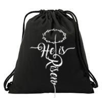 He Is Risen Cross Jesus Religious Easter Day Christians Drawstring Bag