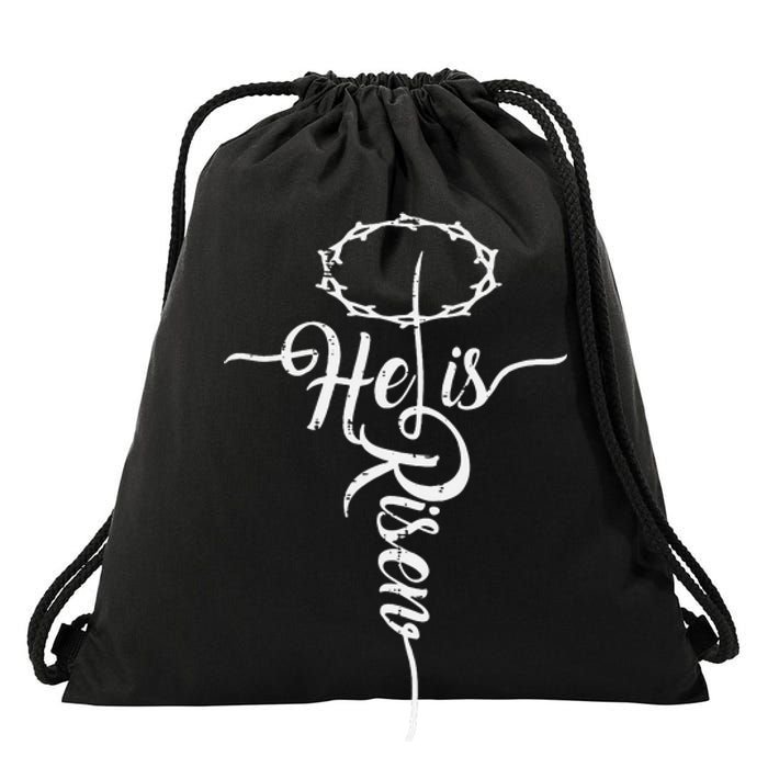 He Is Risen Cross Jesus Religious Easter Day Christians Drawstring Bag