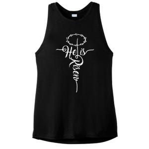 He Is Risen Cross Jesus Religious Easter Day Christians Ladies PosiCharge Tri-Blend Wicking Tank