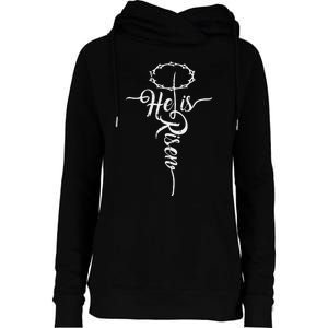 He Is Risen Cross Jesus Religious Easter Day Christians Womens Funnel Neck Pullover Hood