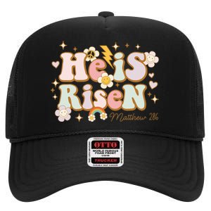 He Is Risen Indeed Happy Easter For Christian Easter Jesus High Crown Mesh Back Trucker Hat