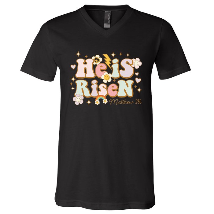 He Is Risen Indeed Happy Easter For Christian Easter Jesus V-Neck T-Shirt