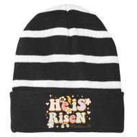 He Is Risen Indeed Happy Easter For Christian Easter Jesus Striped Beanie with Solid Band