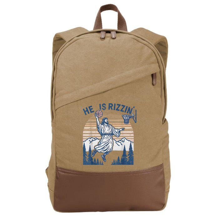 He Is Rizen Funny Easter Basketball Jesus Cotton Canvas Backpack