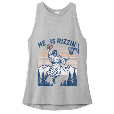 He Is Rizen Funny Easter Basketball Jesus Ladies PosiCharge Tri-Blend Wicking Tank