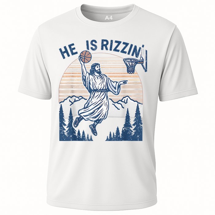 He Is Rizen Funny Easter Basketball Jesus Cooling Performance Crew T-Shirt