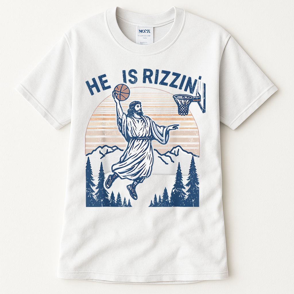 He Is Rizen Funny Easter Basketball Jesus Tall T-Shirt