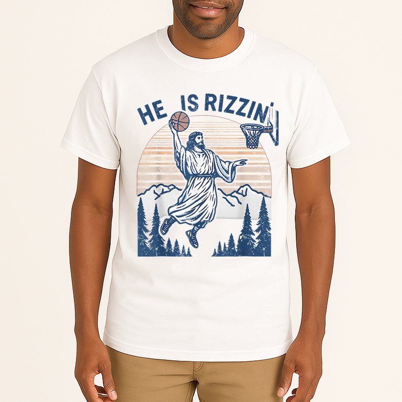 He Is Rizen Funny Easter Basketball Jesus Tall T-Shirt