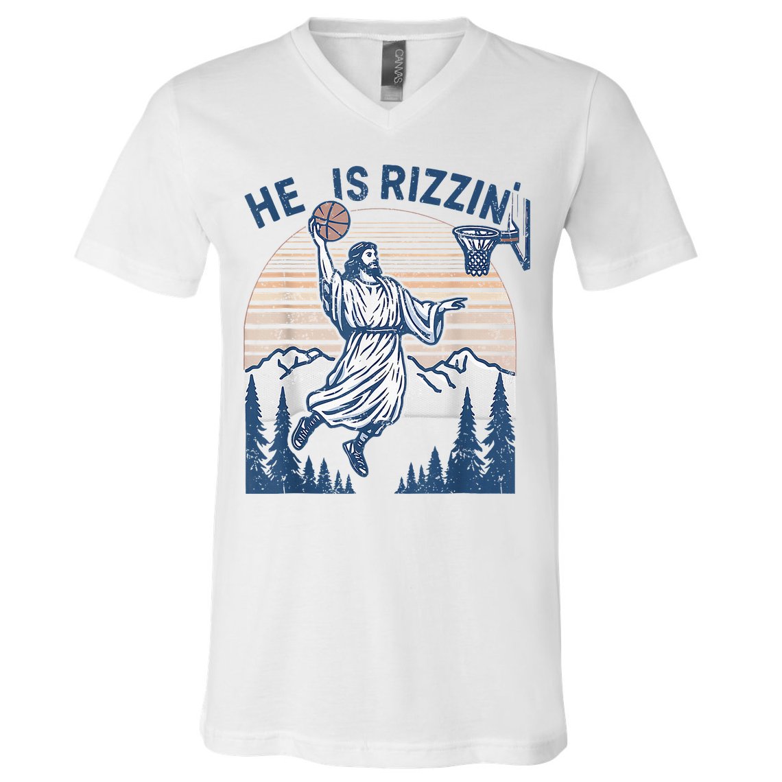 He Is Rizen Funny Easter Basketball Jesus V-Neck T-Shirt
