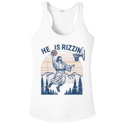 He Is Rizen Funny Easter Basketball Jesus Ladies PosiCharge Competitor Racerback Tank