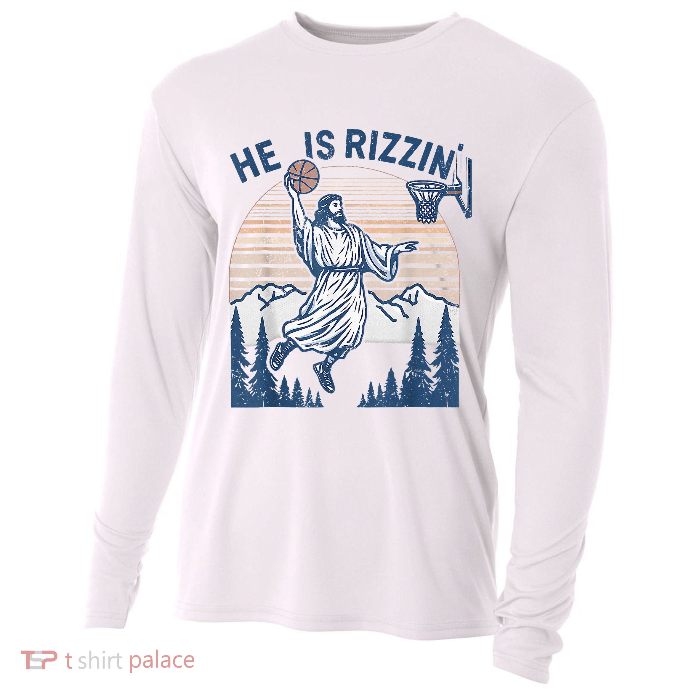 He Is Rizen Funny Easter Basketball Jesus Cooling Performance Long Sleeve Crew