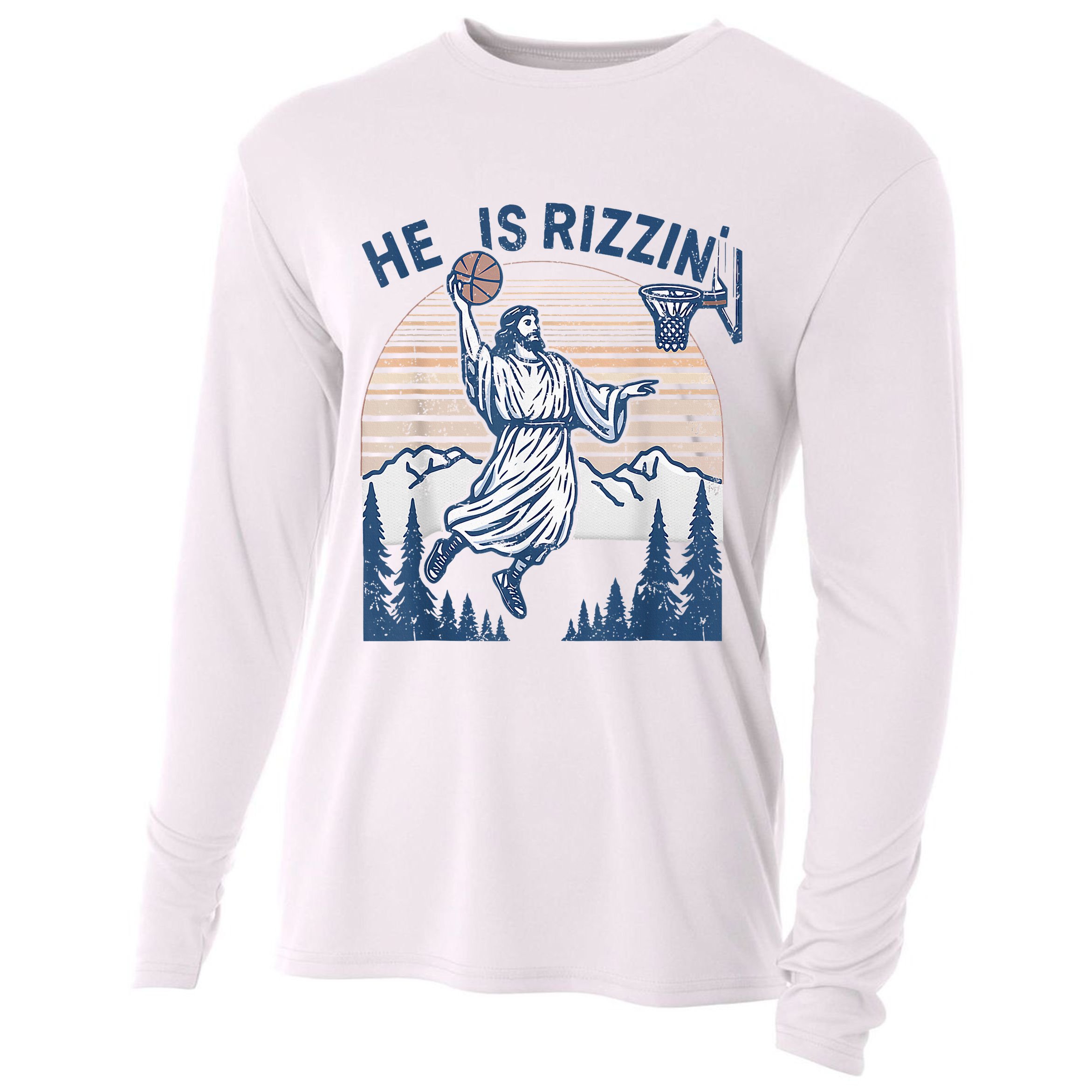 He Is Rizen Funny Easter Basketball Jesus Cooling Performance Long Sleeve Crew