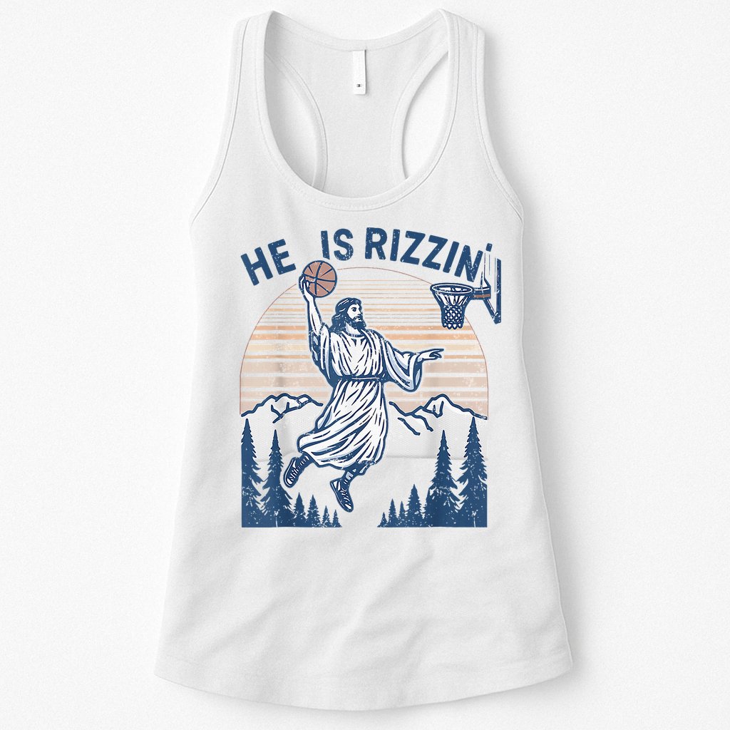He Is Rizen Funny Easter Basketball Jesus Womens Tank Top