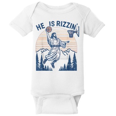 He Is Rizen Funny Easter Basketball Jesus Baby Bodysuit