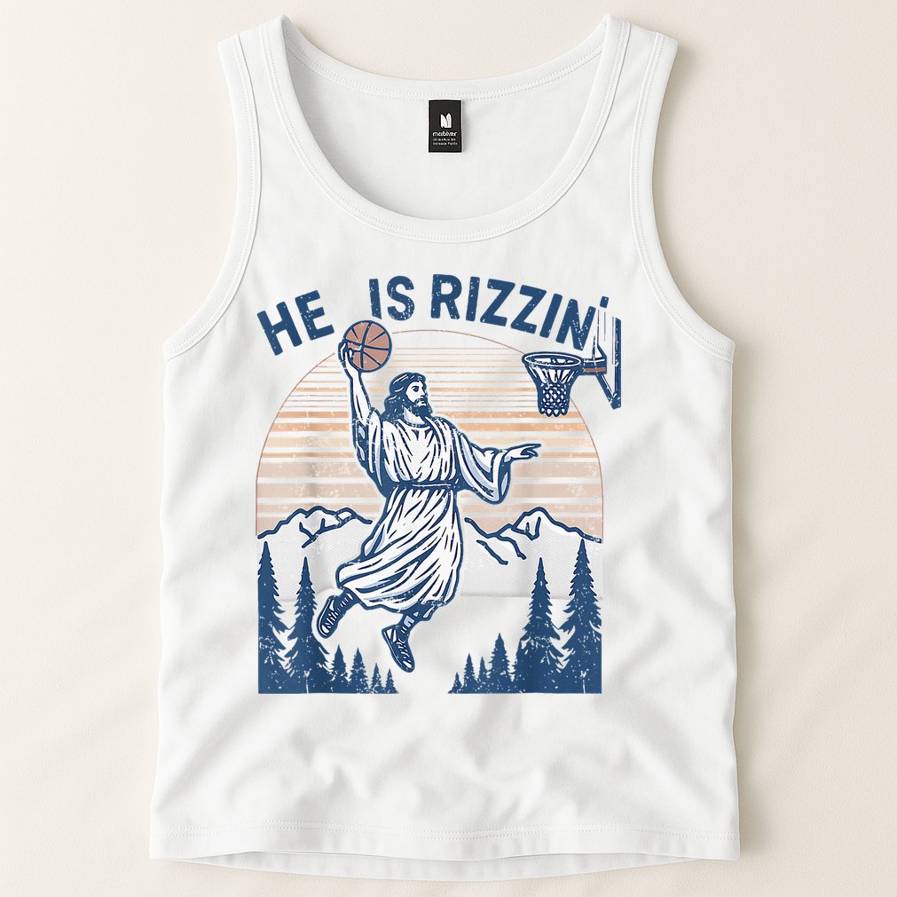 He Is Rizen Funny Easter Basketball Jesus Tank Top