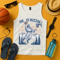 He Is Rizen Funny Easter Basketball Jesus Tank Top