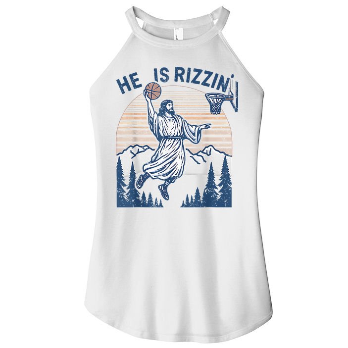 He Is Rizen Funny Easter Basketball Jesus Women's Perfect Tri Rocker Tank