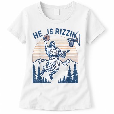 He Is Rizen Funny Easter Basketball Jesus Womens T-Shirt