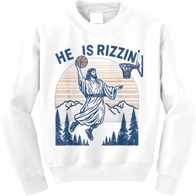 He Is Rizen Funny Easter Basketball Jesus Kids Sweatshirt