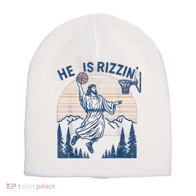 He Is Rizen Funny Easter Basketball Jesus Short Acrylic Beanie