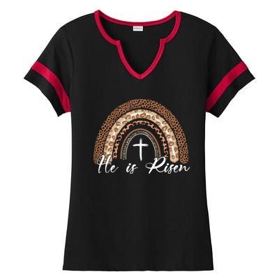 He Is Risen Jesus Christ Easter Christian Faith Ladies Halftime Notch Neck Tee