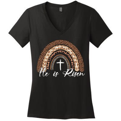 He Is Risen Jesus Christ Easter Christian Faith Women's V-Neck T-Shirt