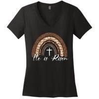 He Is Risen Jesus Christ Easter Christian Faith Women's V-Neck T-Shirt