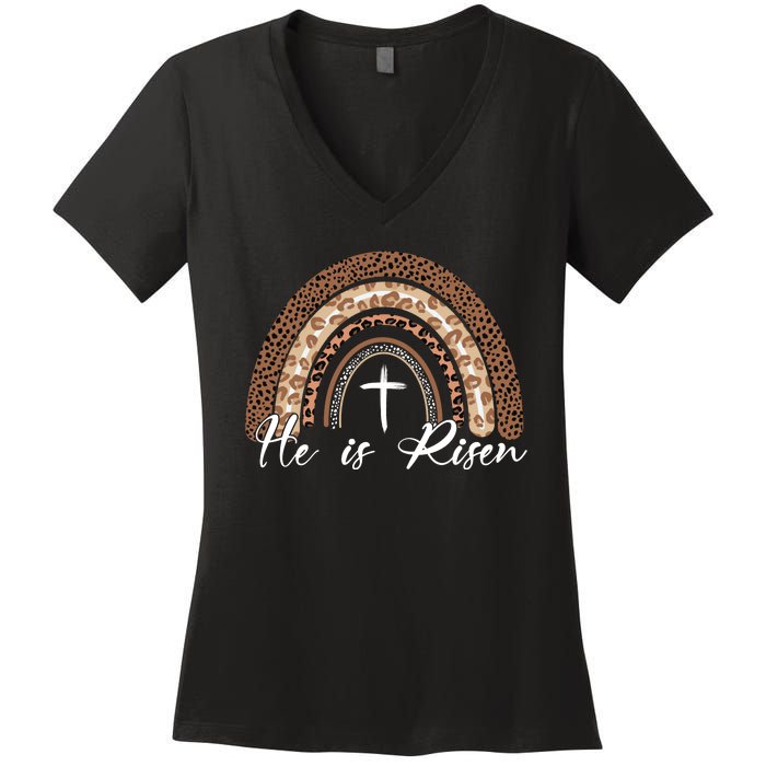 He Is Risen Jesus Christ Easter Christian Faith Women's V-Neck T-Shirt