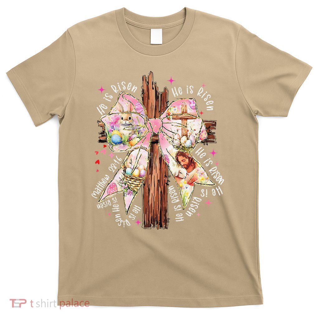 He is Risen Jesus Coquette Bow Easter Cross Women Gift T-Shirt