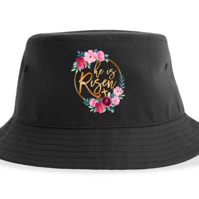 He is Risen Jesus Christian Easter Floral Wreath  Sustainable Bucket Hat