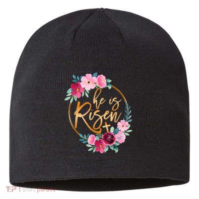 He is Risen Jesus Christian Easter Floral Wreath  Sustainable Beanie