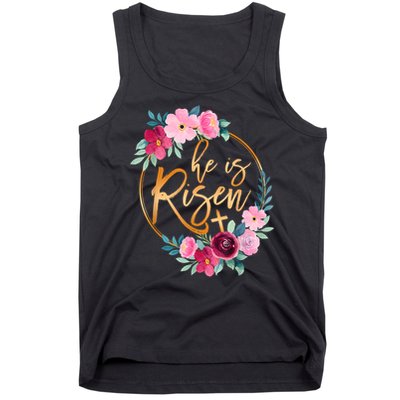 He is Risen Jesus Christian Easter Floral Wreath  Tank Top