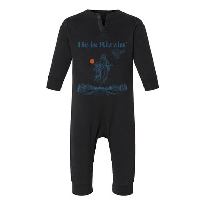 He Is Rizzin Jesus Christian Religious Basketball Easter Infant Fleece One Piece