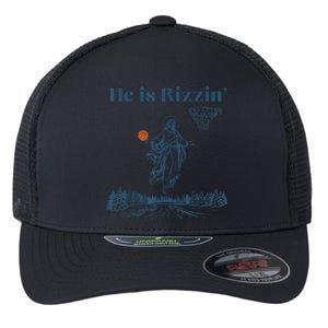 He Is Rizzin Jesus Christian Religious Basketball Easter Flexfit Unipanel Trucker Cap