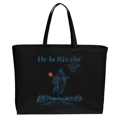 He Is Rizzin Jesus Christian Religious Basketball Easter Cotton Canvas Jumbo Tote