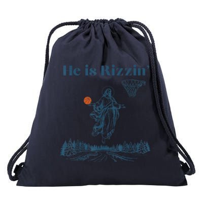 He Is Rizzin Jesus Christian Religious Basketball Easter Drawstring Bag