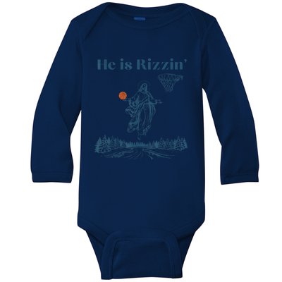 He Is Rizzin Jesus Christian Religious Basketball Easter Baby Long Sleeve Bodysuit