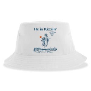 He Is Rizzin Jesus Christian Religious Basketball Easter Sustainable Bucket Hat