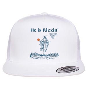 He Is Rizzin Jesus Christian Religious Basketball Easter Flat Bill Trucker Hat