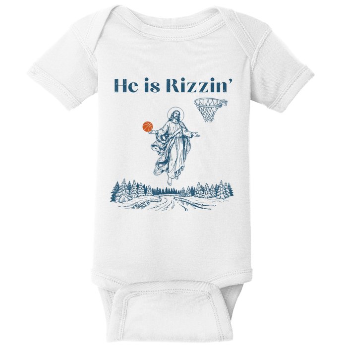 He Is Rizzin Jesus Christian Religious Basketball Easter Baby Bodysuit