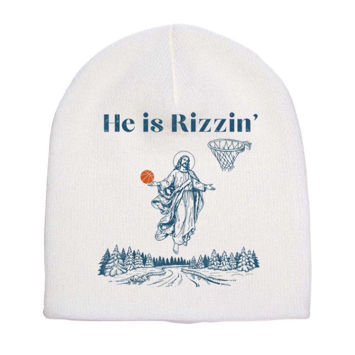 He Is Rizzin Jesus Christian Religious Basketball Easter Short Acrylic Beanie