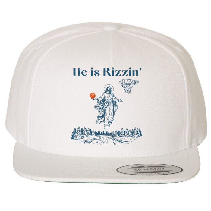 He Is Rizzin Jesus Christian Religious Basketball Easter Wool Snapback Cap