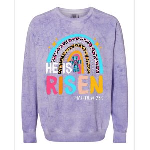 He Is Risen Leopard Rainbow Christian Jesus Happy Easter Day Colorblast Crewneck Sweatshirt