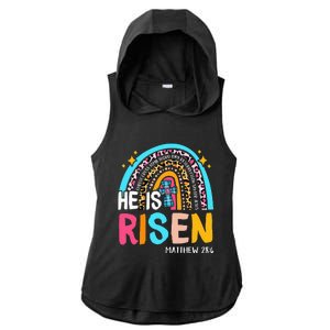 He Is Risen Leopard Rainbow Christian Jesus Happy Easter Day Ladies PosiCharge Tri-Blend Wicking Draft Hoodie Tank