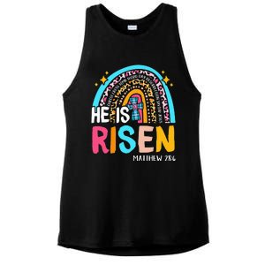 He Is Risen Leopard Rainbow Christian Jesus Happy Easter Day Ladies PosiCharge Tri-Blend Wicking Tank